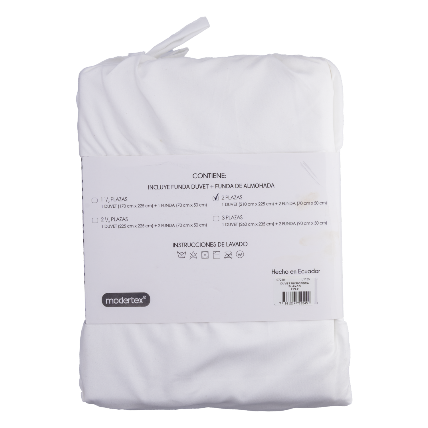 Duvet Microfibra Blanco MODERTEX 1 1/2 Plazas