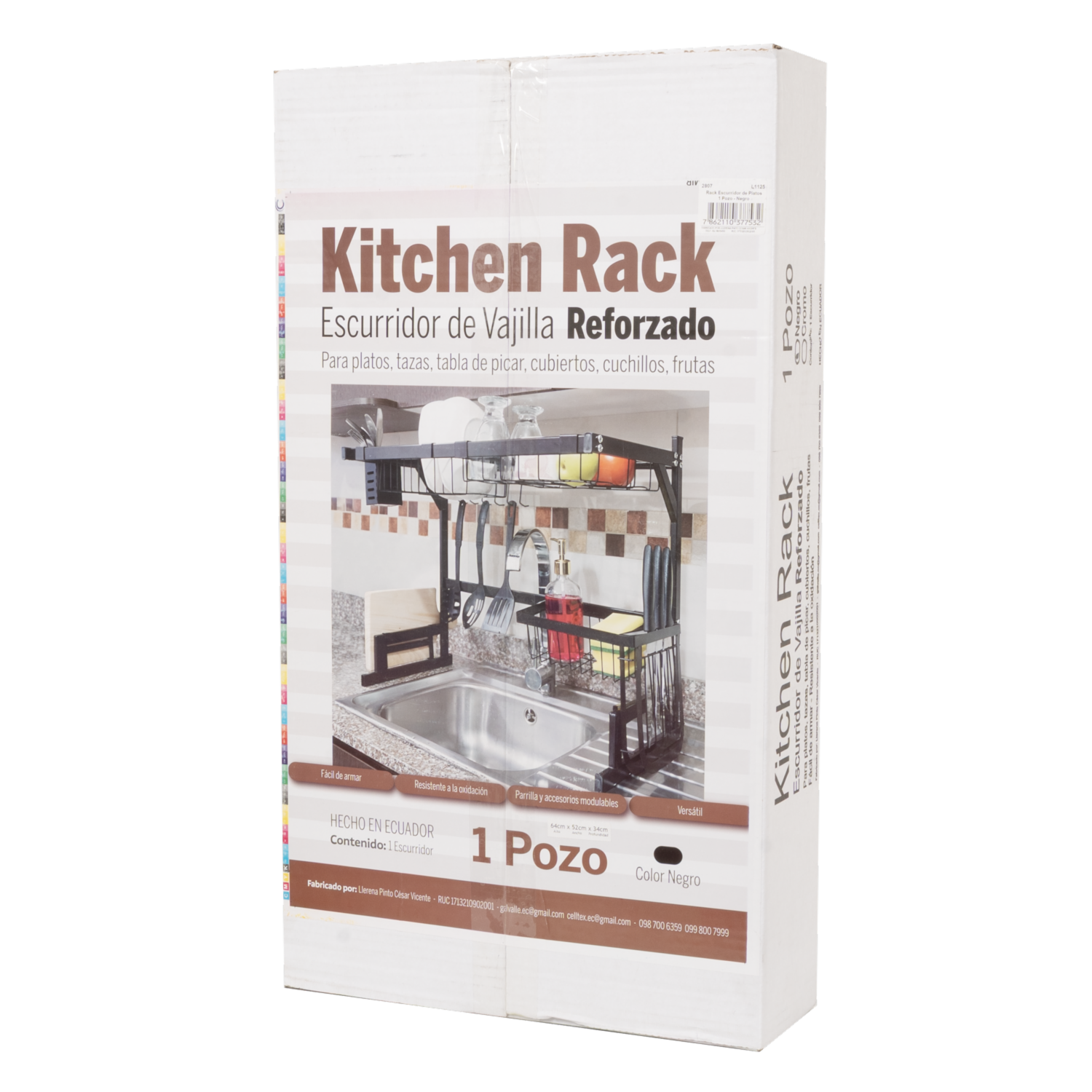 Escurridor Rack De Platos 1 Pozo Negro CELLTEX 64X52X34 Cm