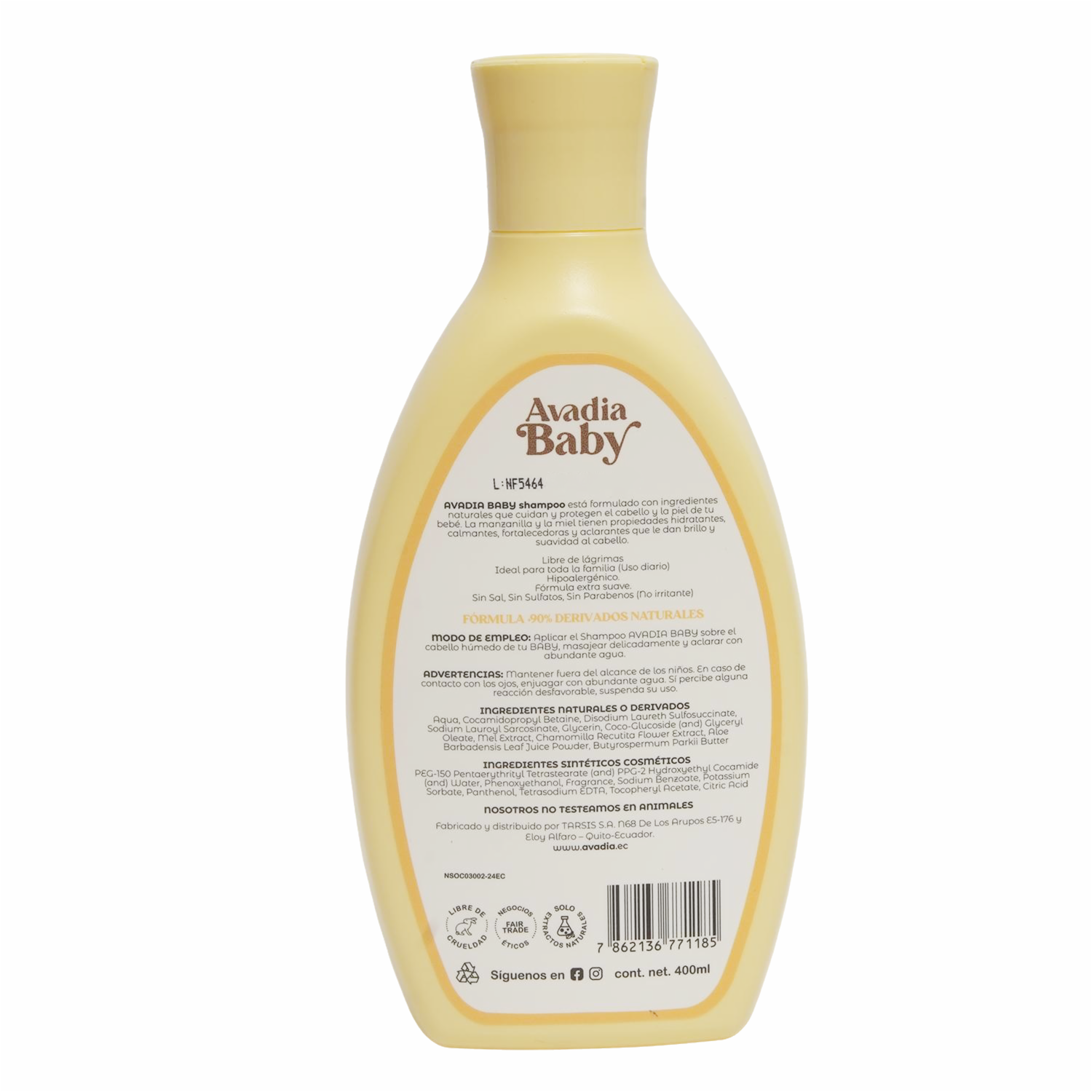 Shampoo Para Cabello Manzanilla Y Miel Cabellos Claros Baby AVADÍA 400 Ml