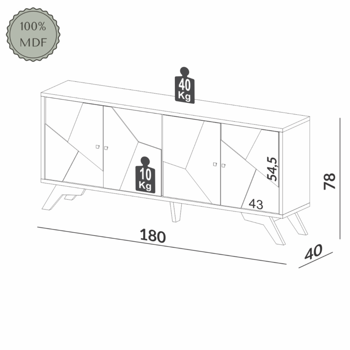 Bufetero 4 Puertas con Tirador Metálico DALLA COSTA MDF METAL