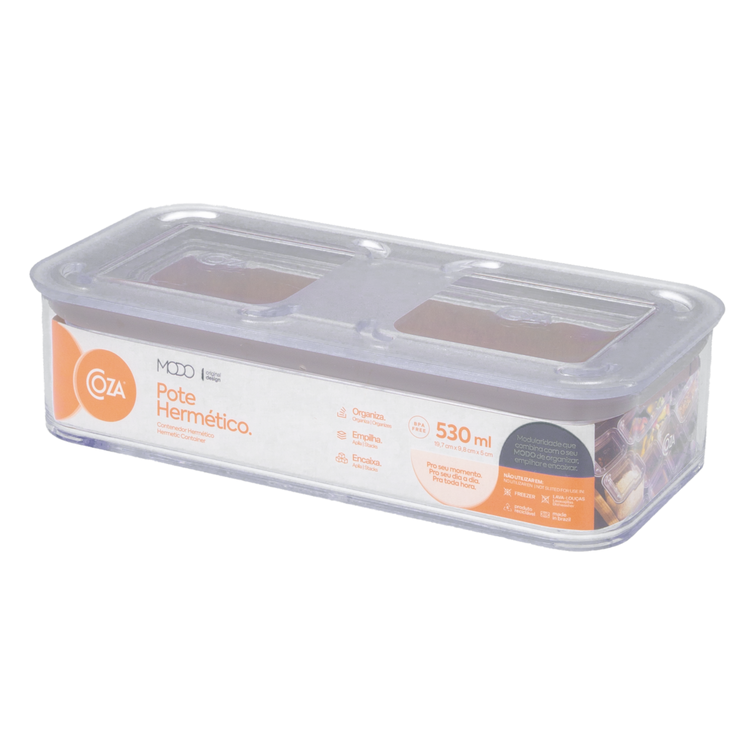 Contenedor Hermético Línea Modo Rectangular Cristal COZA 530 Ml