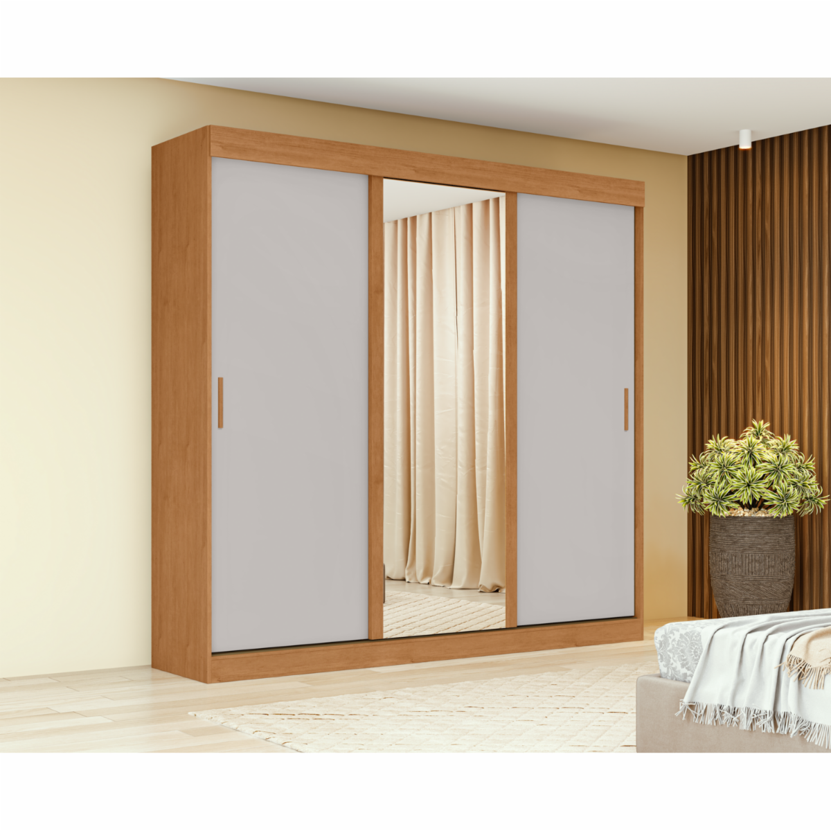 Ropero Con 3 Puertas Y Espejo Saion Almendra Clean LOPAS MDP