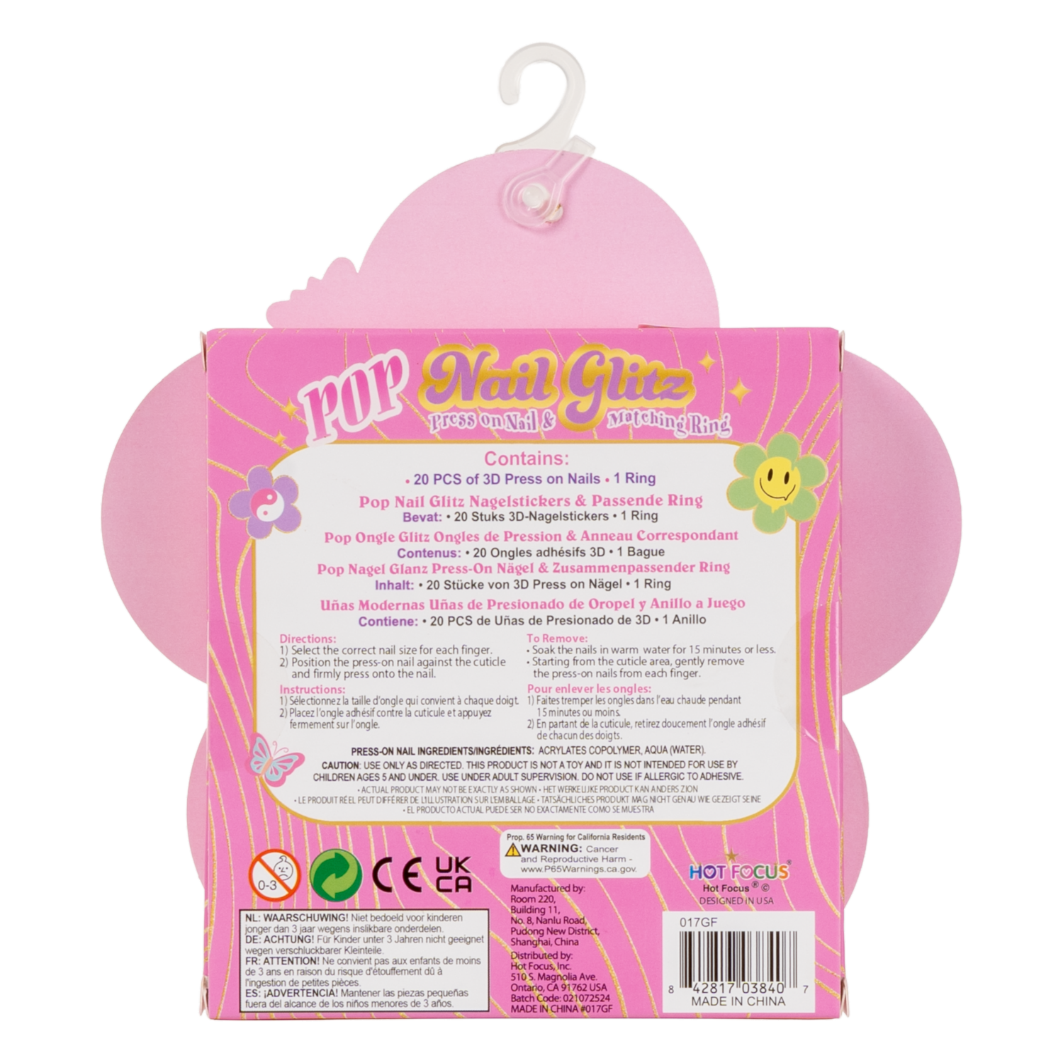 Set De Uñas Para Niñas Pop Nail Glitz Flower HOT FOCUS X 20 Piezas