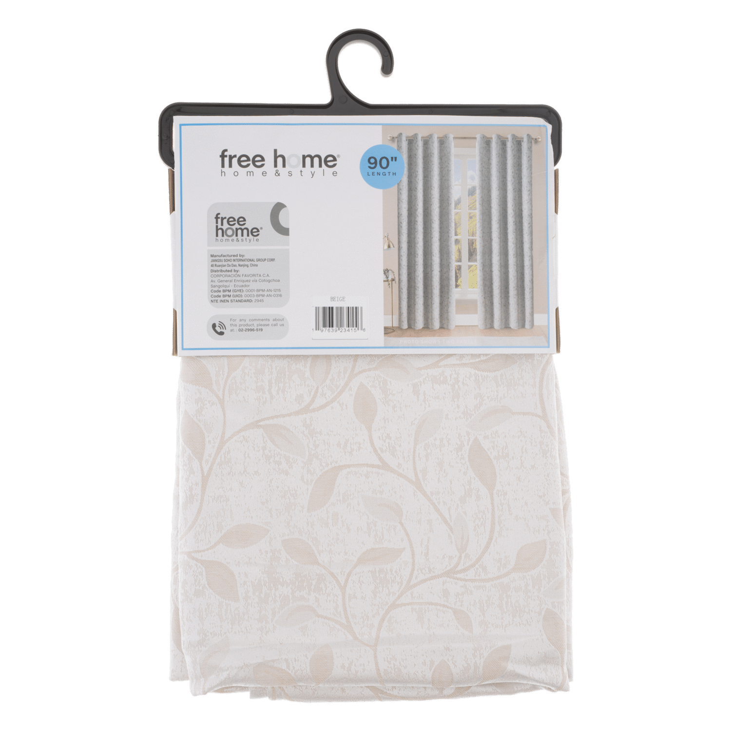 Cortina De Área Beige Con Diseño Hojas FREE HOME 135X229 Cm