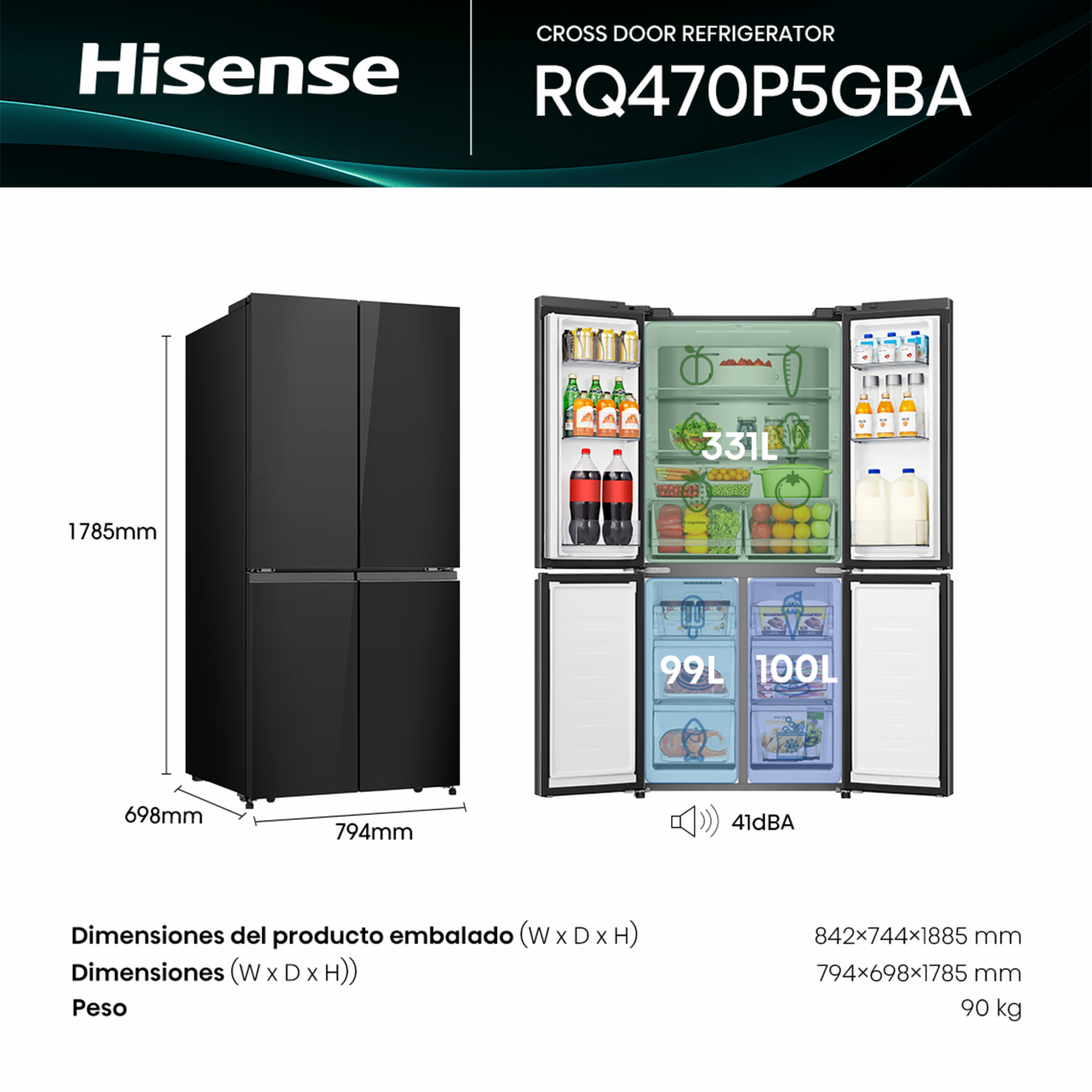 Refrigeradora Side By Side Black Glass HISENSE 568 Litros