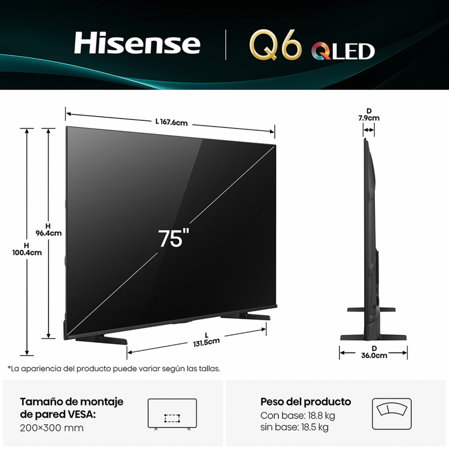 Tv Qled Premium 4K Uhd Smart Tv Modelo 75Q6QG HISENSE 75″